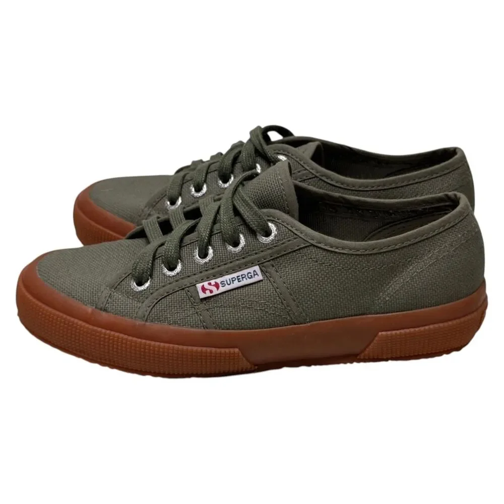 Superga 2750 COTU Classic Womens 5.5 Olive Green Canvas Sneakers Low Top